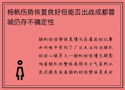 杨帆伤势恢复良好但能否出战成都蓉城仍存不确定性