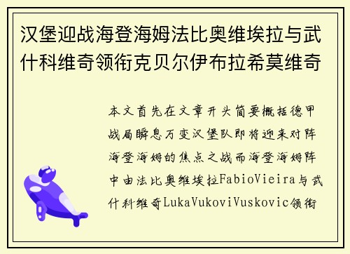汉堡迎战海登海姆法比奥维埃拉与武什科维奇领衔克贝尔伊布拉希莫维奇出战